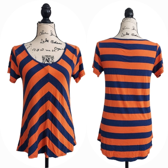 LulaRoe Orange and Blue Stripes Classic Tunic Top Short Sleeve S - Picture 7 of 8